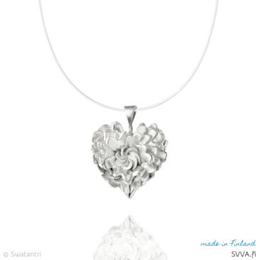Silver jewelry pendant Heart Peony
