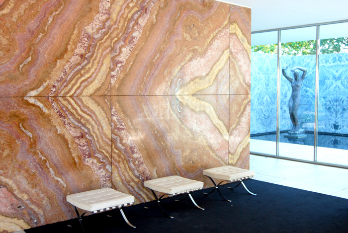 Interior at German Pavilion Barcelona by Mies van de Rohe